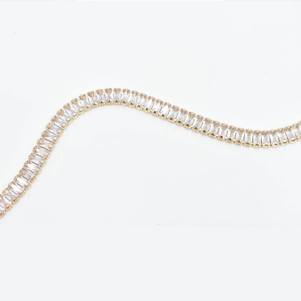 14k Gold Plated Crystal Baguette Cut Tennis Bracelet - Picture 4 of 5